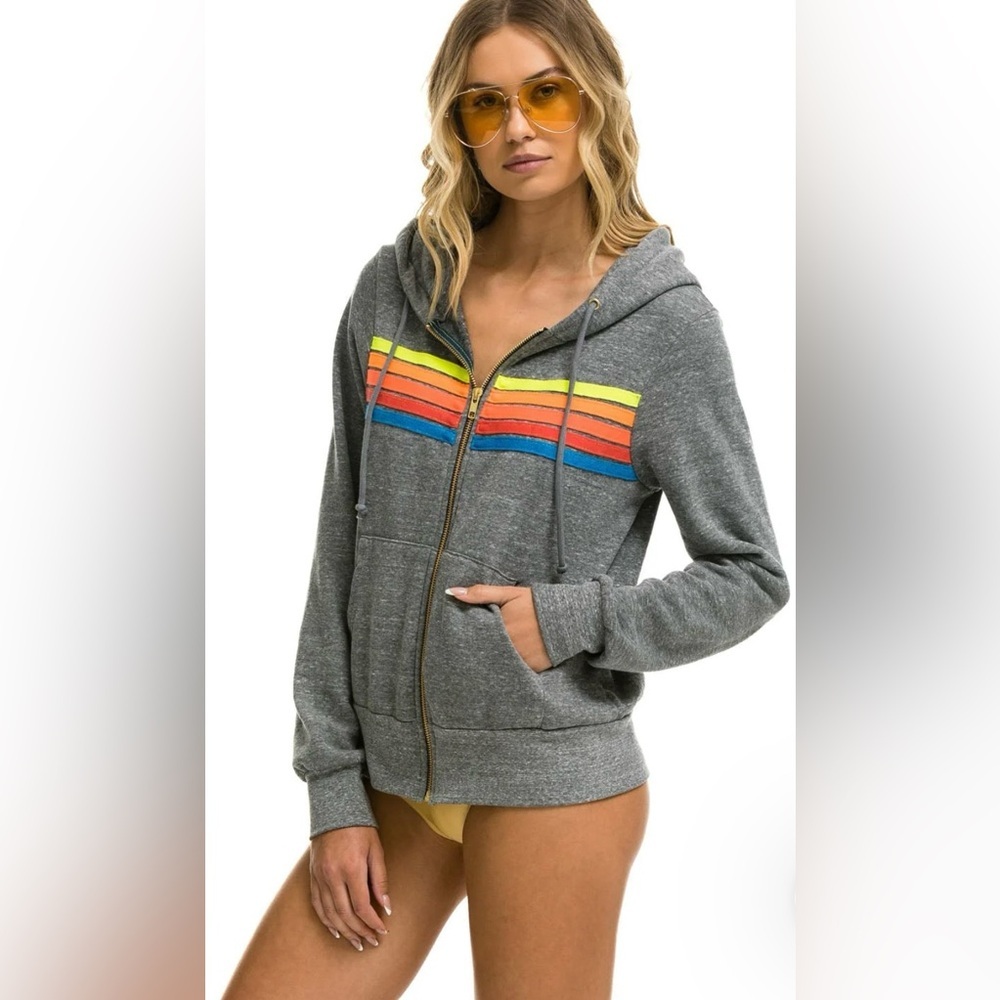 Aviator Nation 5 Stripe Zip Up Hoodie - Picture 8 of 12